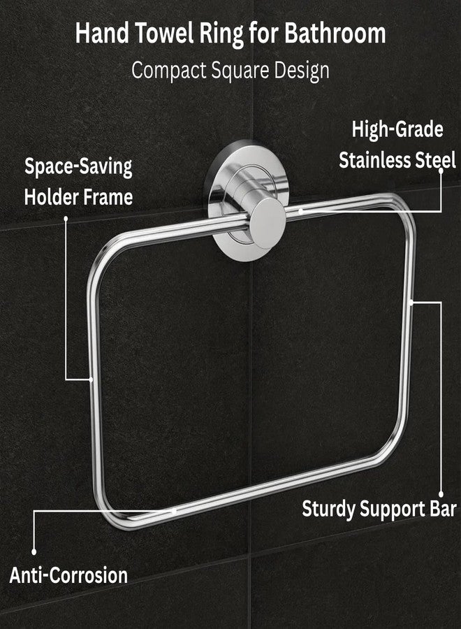Well Set Stainless Steel Hand Towel Ring for Bathroom & Wash Basin | Wall Mounted Napkin Holder Stand for Kitchen & Home Use | Compact Square Design (Pack of 2, Chrome Finish) - Image 2